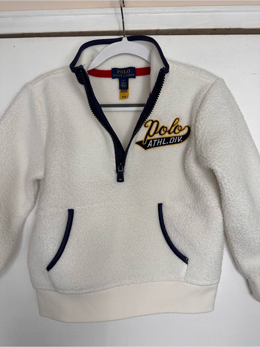Polo by Ralph Lauren Cream Sherpa Half-Zip Pullover with Navy Trim - Kids